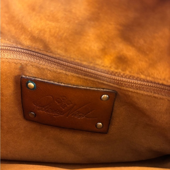 Patricia Nash Brown World Map Velvet Cross Over Leather Trim Purse - Picture 11 of 11